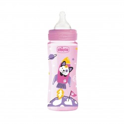 Chicco Biberon Well Being 4m+ Flusso Veloce 330ml Silicone Rosa